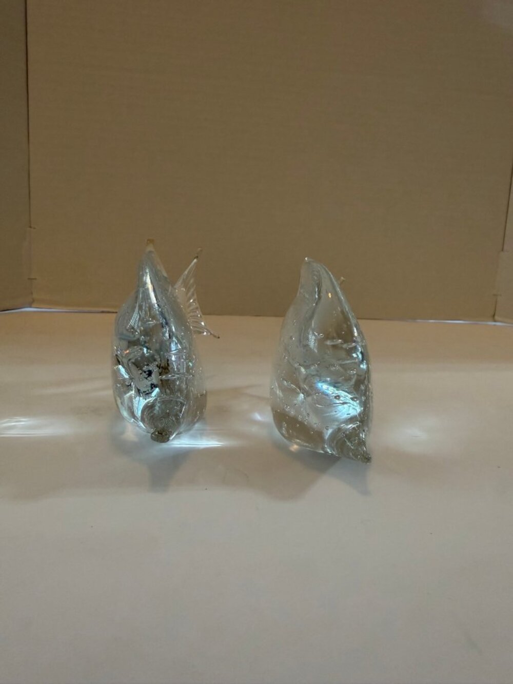 Clear Art Glass Angelfish Pair | Controlled Bubbles | 5.5" Figurines